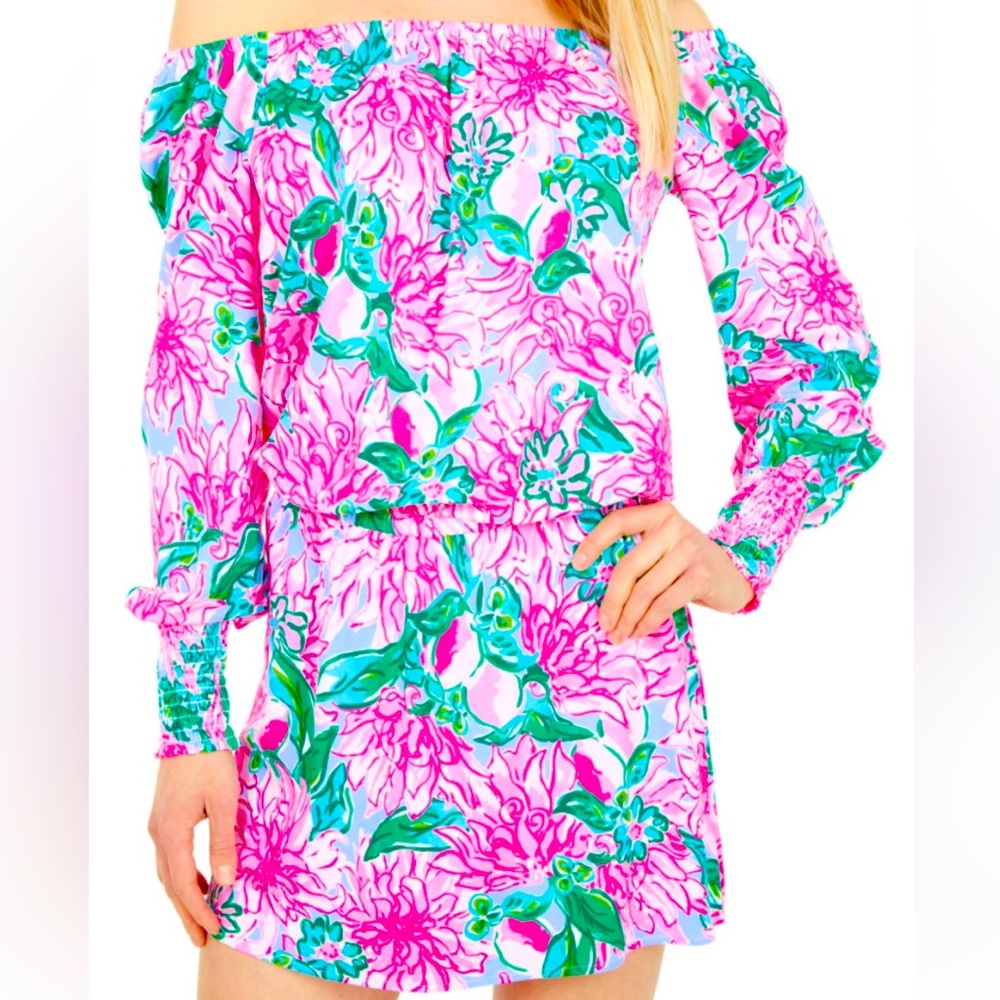 Lilly Pulitzer Lana Skort Romper Off Shoulder Pink Blossom Try Your Zest small